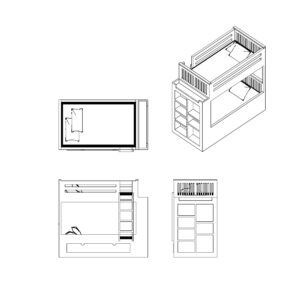 children bedroom furniture drawing, two tier bed cad, bed with drawers file