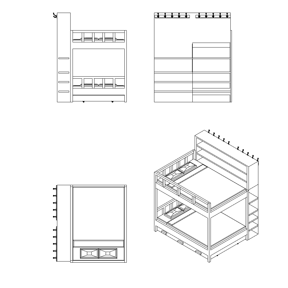 children bed drawing, two tier bed cad, bedroom furniture file
