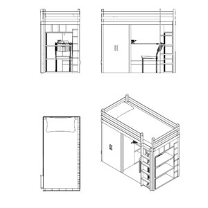 bedroom furniture drawing, bunk bed dwg, student desk file