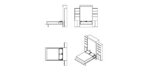murphy bed autocad, wall bed with shelves cad, bedroom furniture dwg