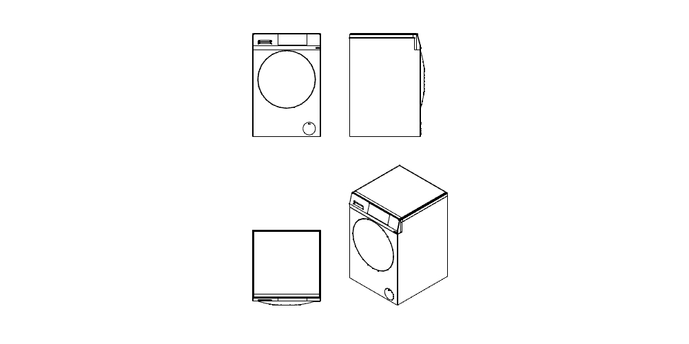 A 2D floor plan drawing showing standard washing machine dimensions in centimeters.