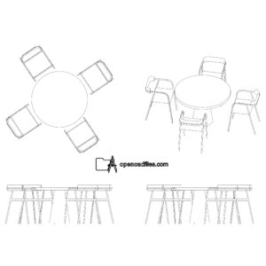 dining table cad, circular table drawing, dining chairs 2d