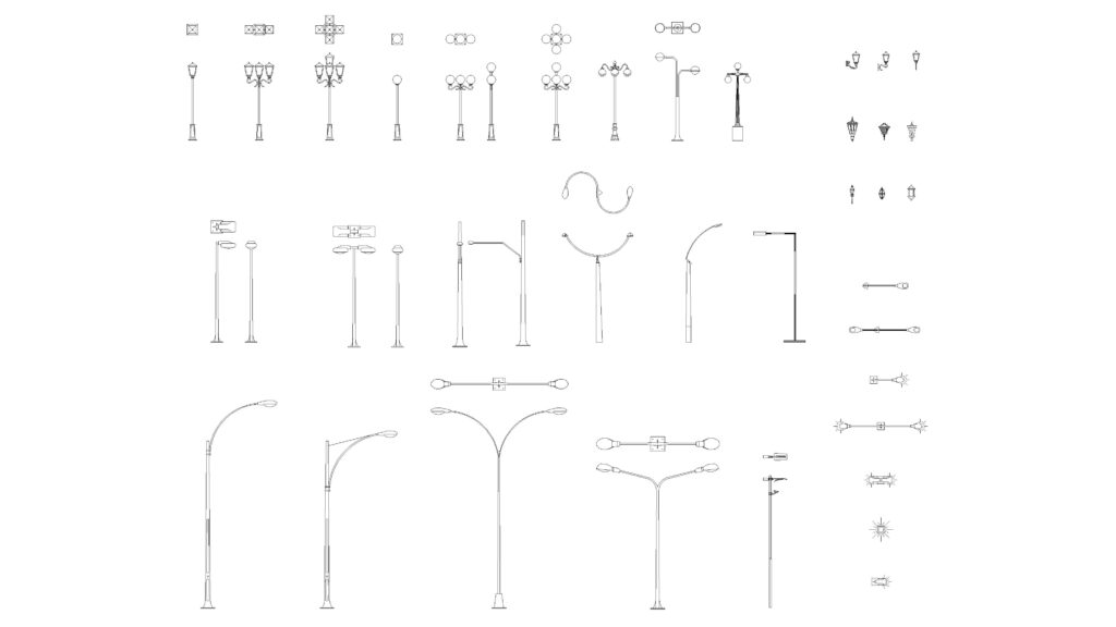 collection-of-street-lights-and-lamp-posts-free-dwg