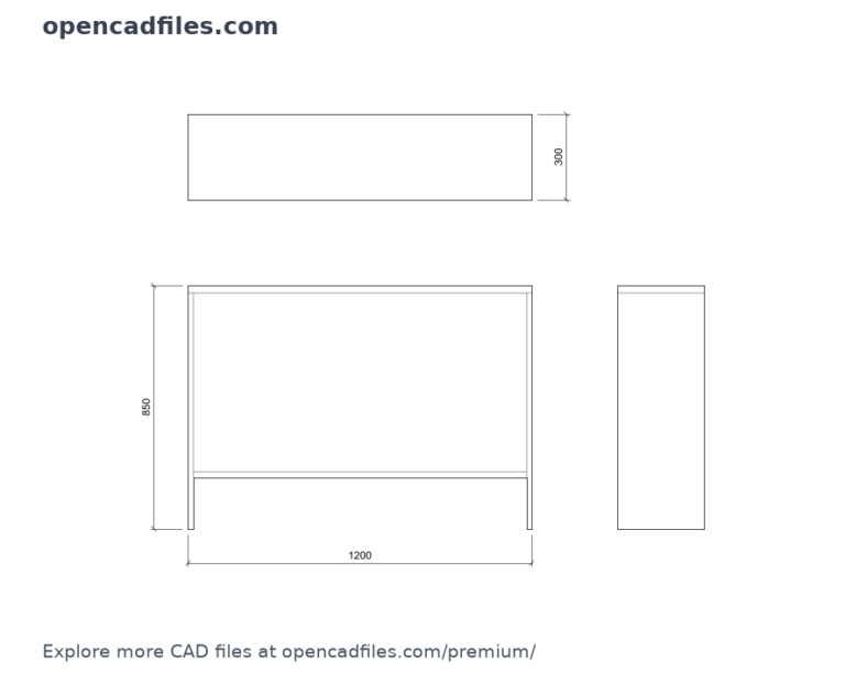 Free Narrow single-shelf office console table DWG Download