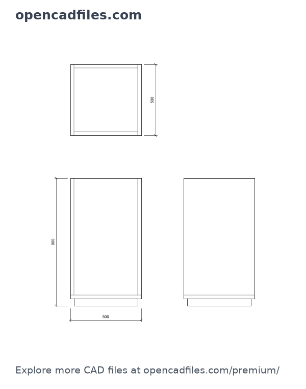 Open rectangular street litter bin — Front Elevation, Top Plan View, Right Elevation
