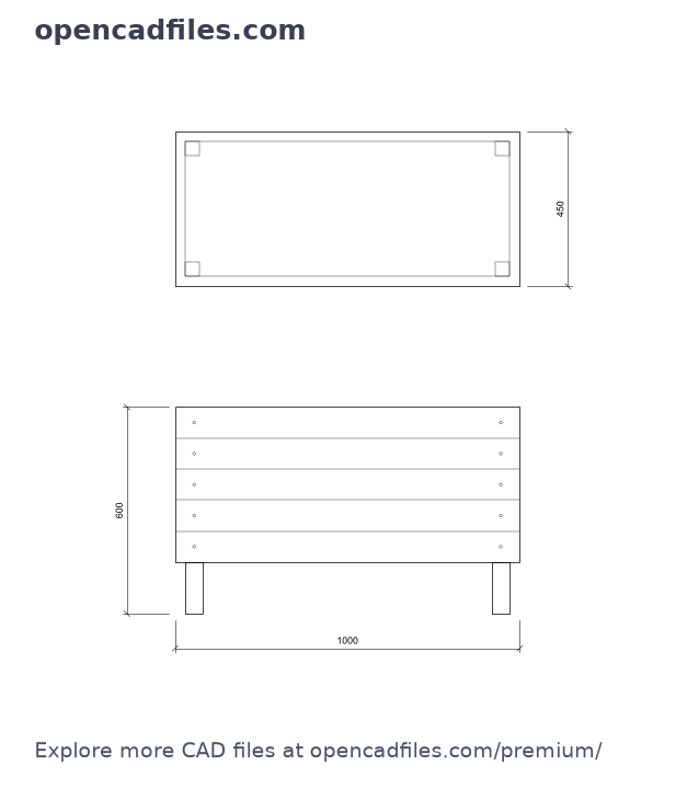 Raised Rectangular Timber Planter front elevation and top plan