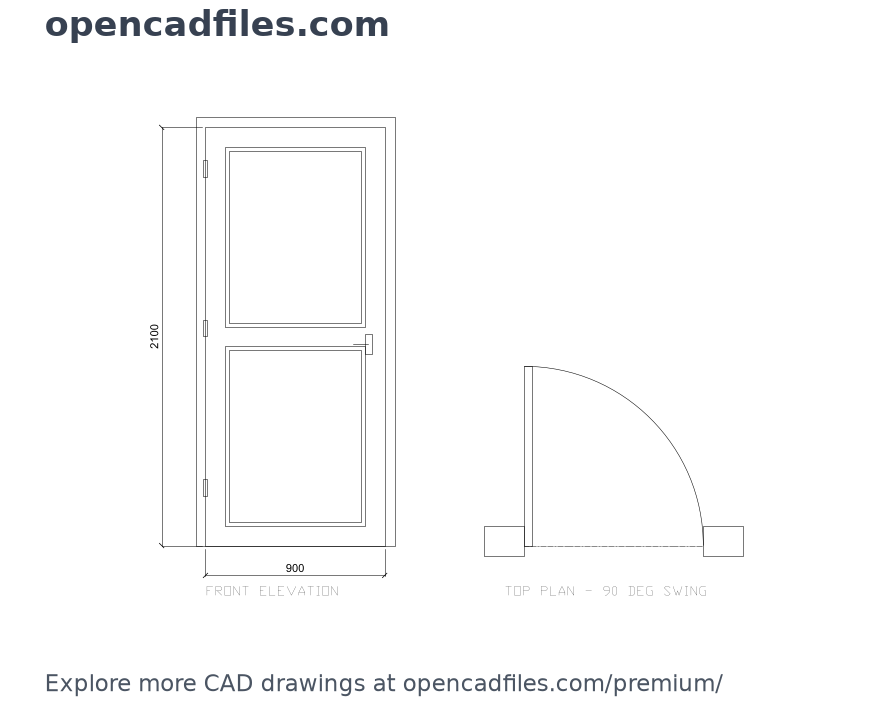 two-panel-door-front-elevation-and-top-plan-dwg