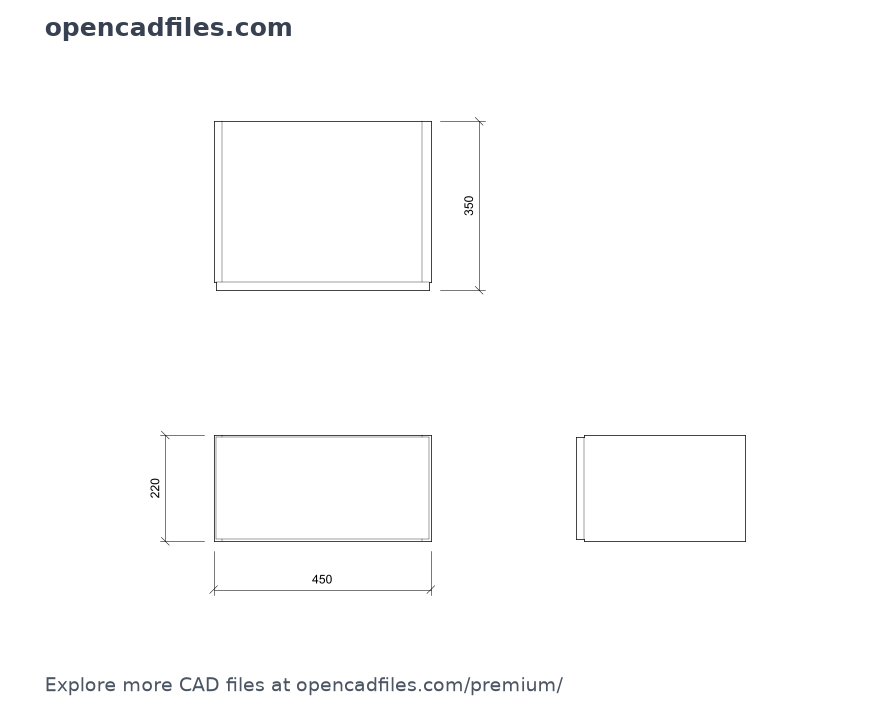 Wall-mounted floating nightstand with single drawer — Front Elevation, Top Plan View, Right Elevation