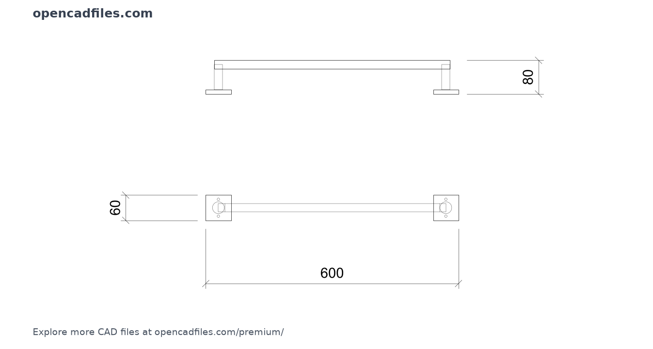 Wall Mounted Single Towel Rail front elevation and top plan